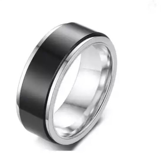Men's Silver & Black Spinner Ring - Q y o r a 